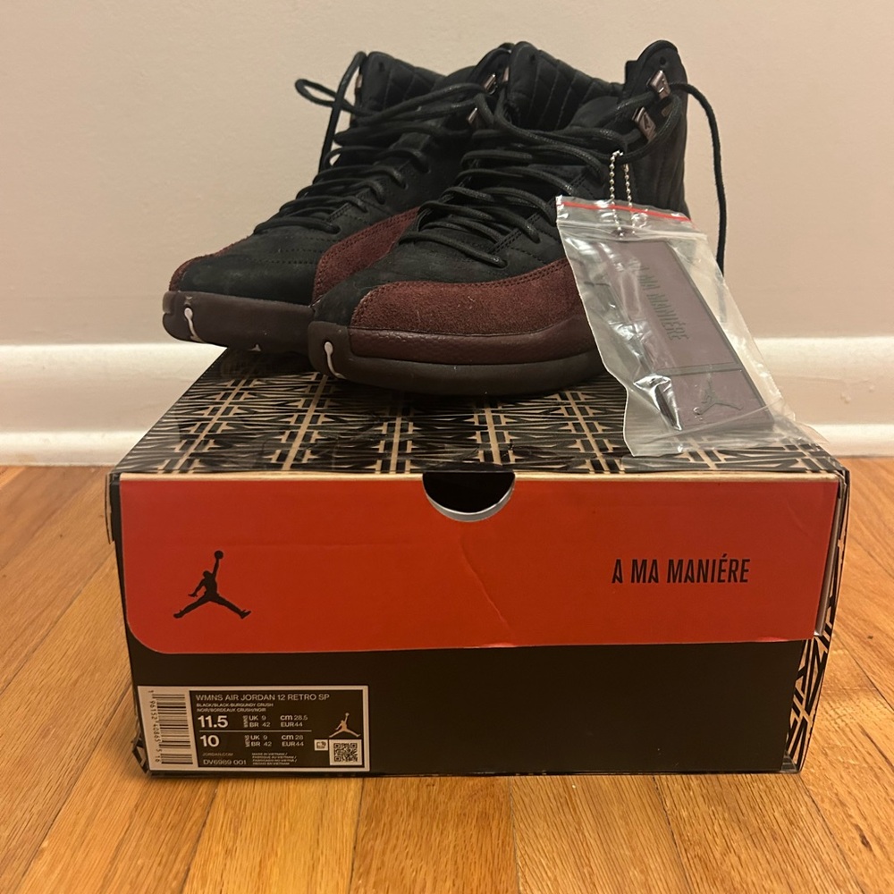 Air Jordan x A Ma Maniere Jordan 12 - black/burgundy, size 10 men’s/11.5 women’s